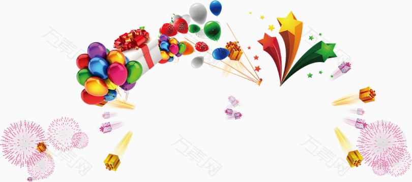 烟花礼盒彩色气球装饰背景
