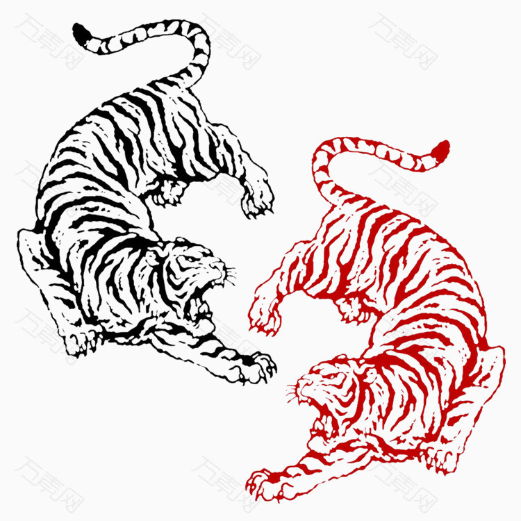 两只老虎简笔画图片