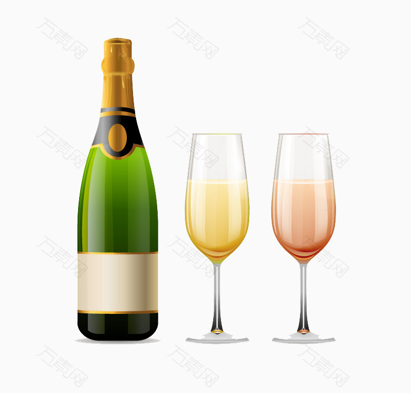 香槟酒与酒杯矢量素材