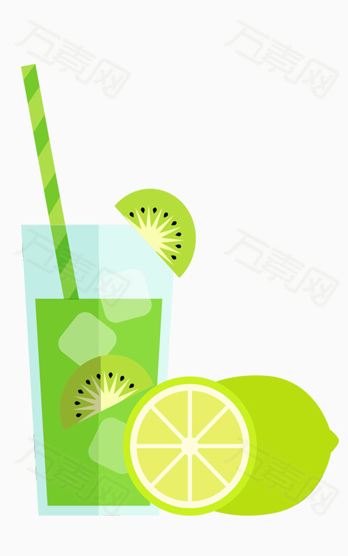 卡通绿色水果果汁