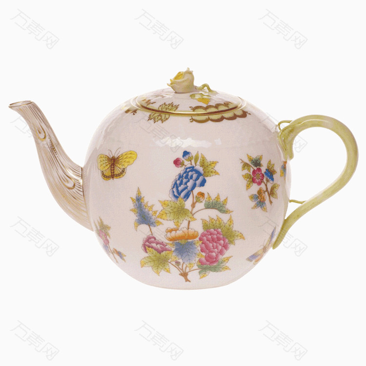 水果花纹白瓷茶壶
