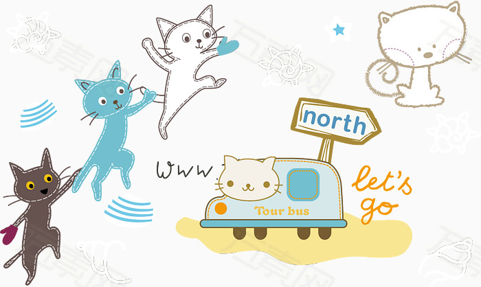 四只猫图片免费下载_卡通手绘_万素网