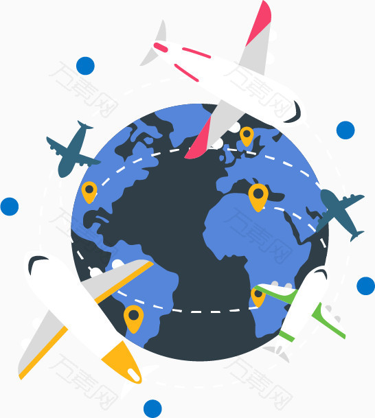 环绕地球飞行的飞机矢量素材