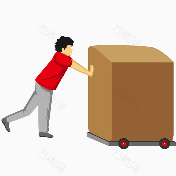 矢量卡通快递员推货物免费图片