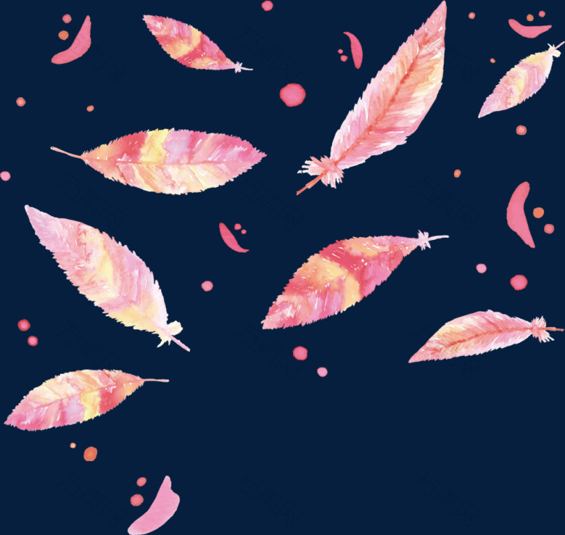 粉色浪漫水彩羽毛