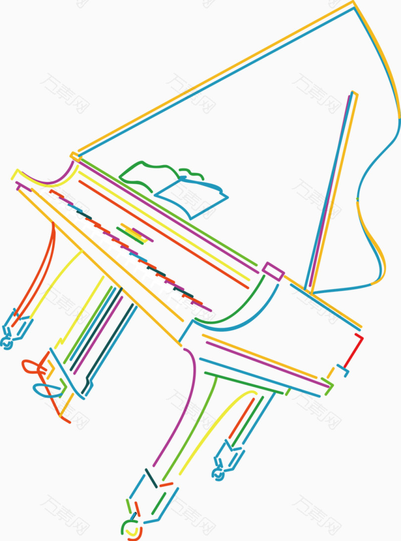 彩色线性钢琴简易画卡通手绘装饰元素