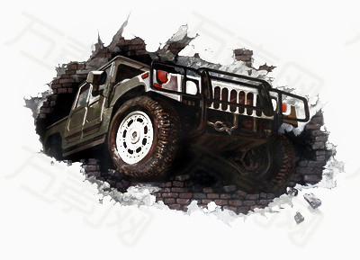 万素网 素材分类 破墙而出的汽车 14306     