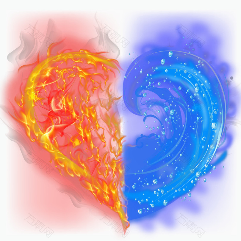 冰火两重天的心形免扣素材