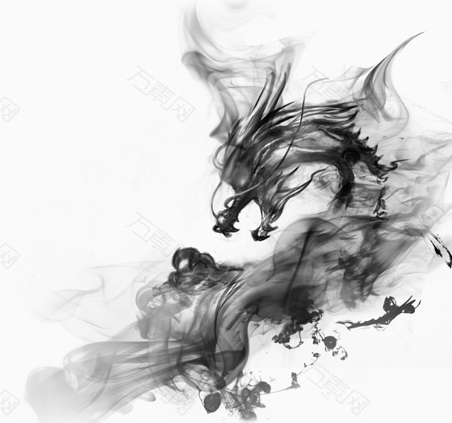 灰色透明轻烟烟雾烟云扭曲飘散的轻烟龙