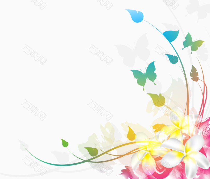 彩色浪漫花朵背景花边矢量图