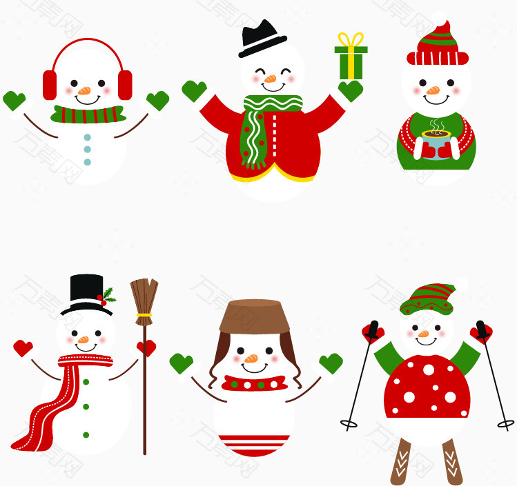 6个可爱微笑雪人