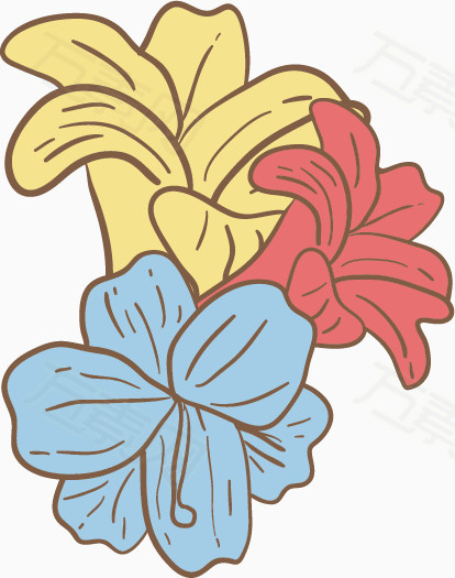 三色花朵图片免费下载_卡通手绘_万素网