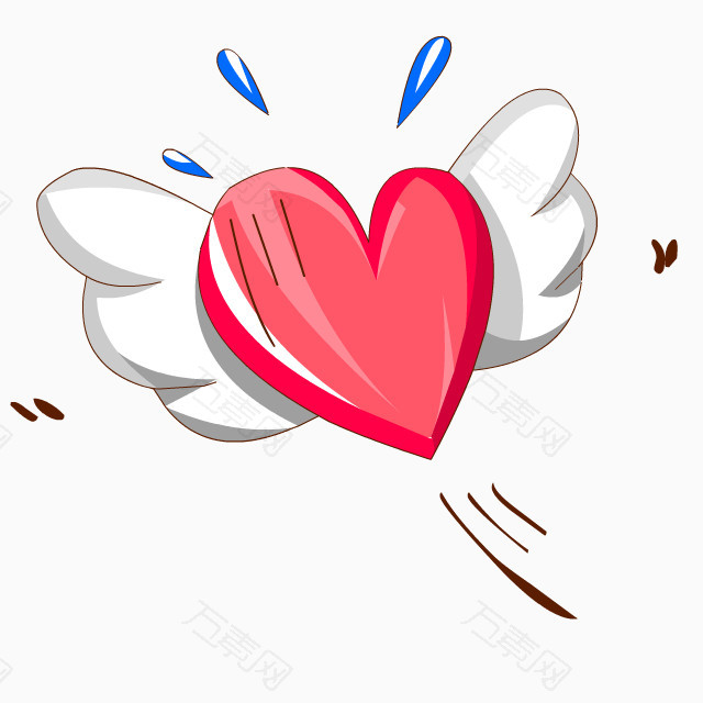 手绘卡通长翅膀的心