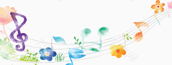 卡通手绘花朵音符