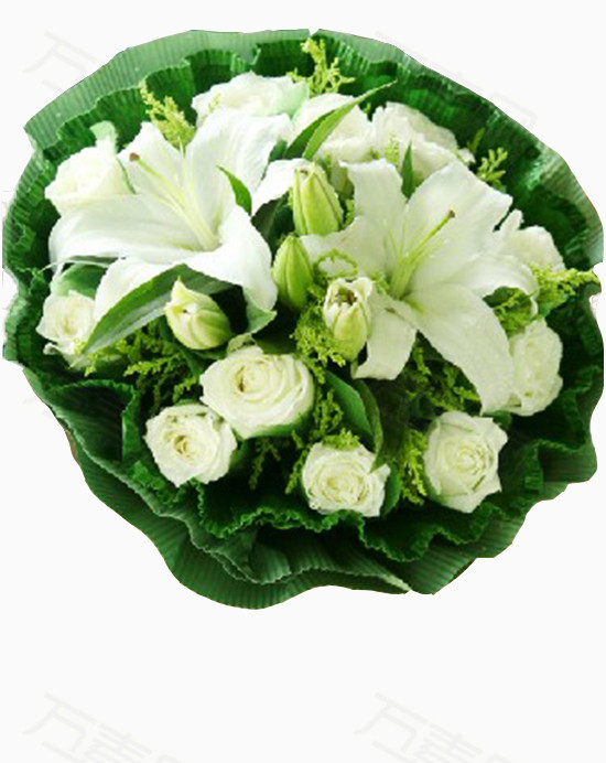 白色 玫瑰 百合 混搭花束