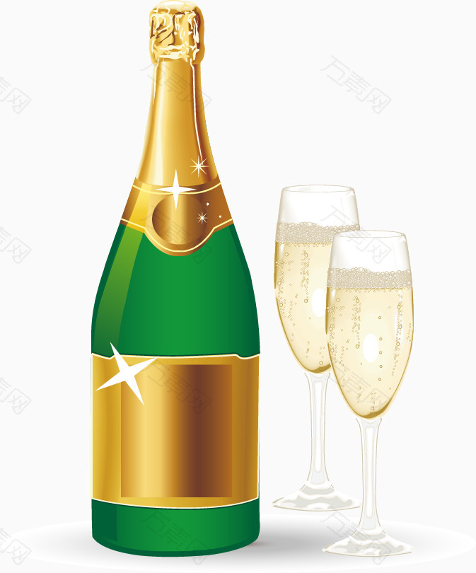 手绘黄色香槟酒杯图案