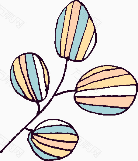 线条树叶卡通手绘海报装饰素材