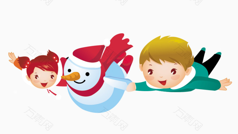 卡通孩子和雪人