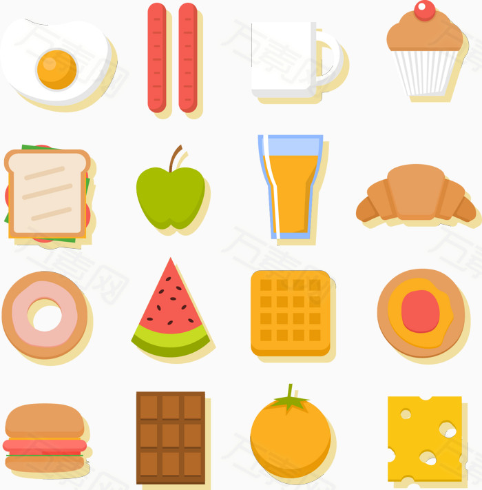 万素网 素材分类 矢量手绘扁平食物合集     