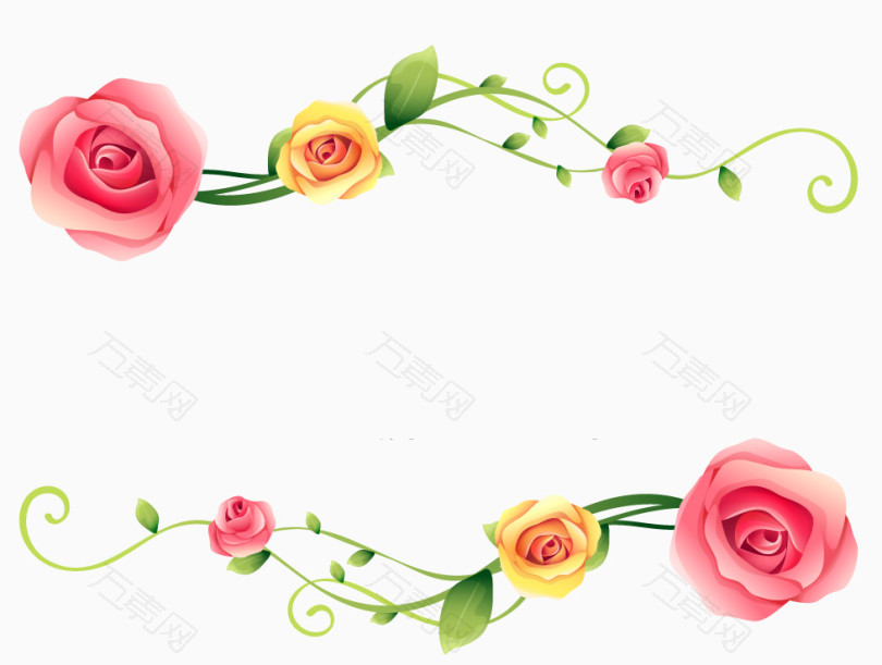 简约玫瑰花绿叶框边