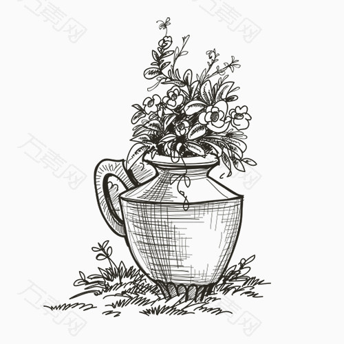 卡通手绘花瓶鲜花png元素素材图片下载 万素网