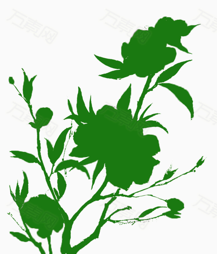 盛开的花朵绿色剪影