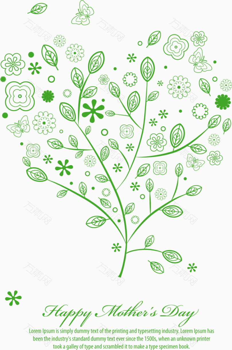 矢量线条花爱心