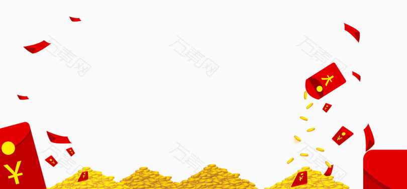 卡通金币堆钱堆红包节日元素