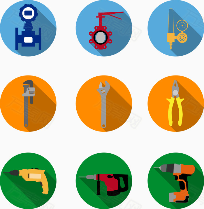 矢量手绘扁平五金工具