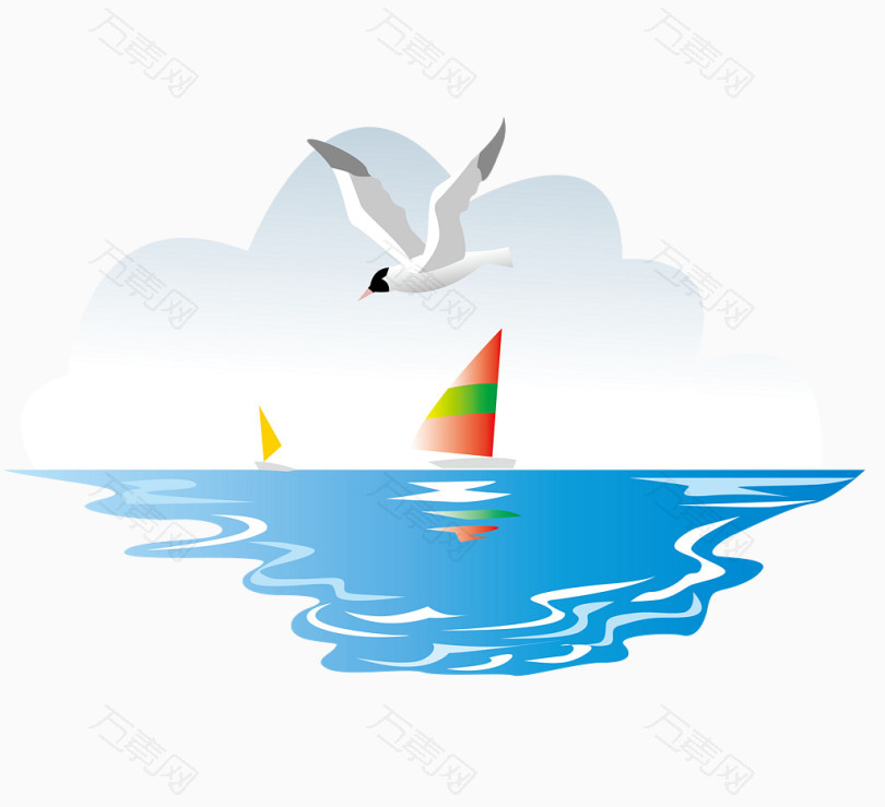 海鸥和帆船矢量素材