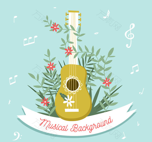 彩色吉他和花卉