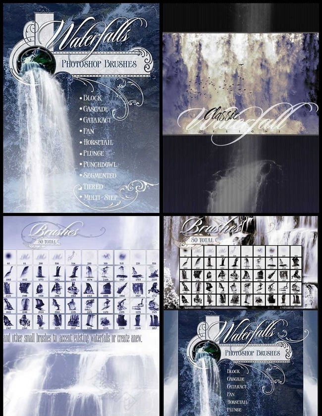 高清晰瀑布水流笔刷