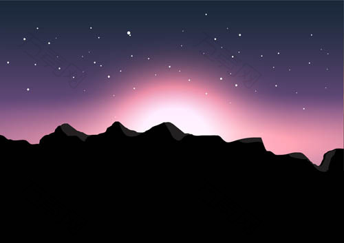 黄昏山峦霞光风光