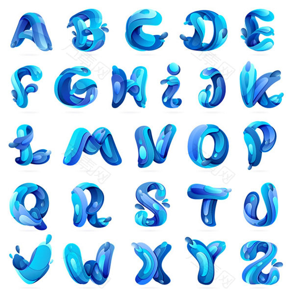 蓝色水字母矢量