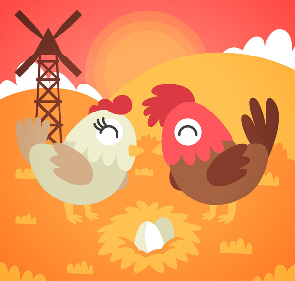 卡通公鸡和母鸡
