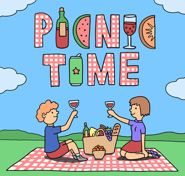 野餐的男女矢量