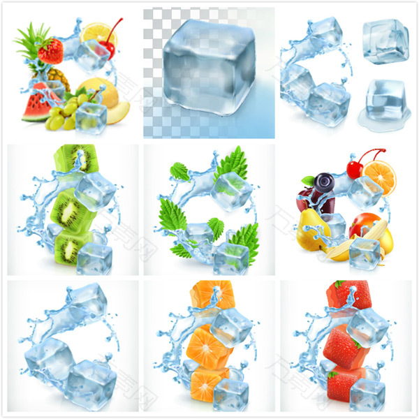 水果与冰块矢量