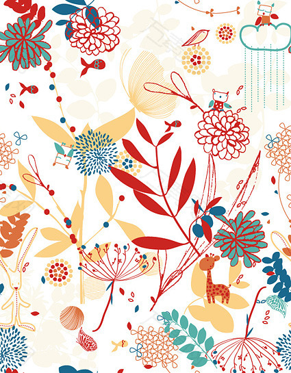 矢量素材可爱花朵植物与动物